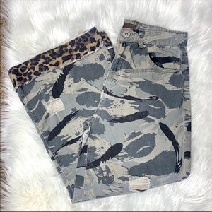 POL camo distressed with cheetah print pants